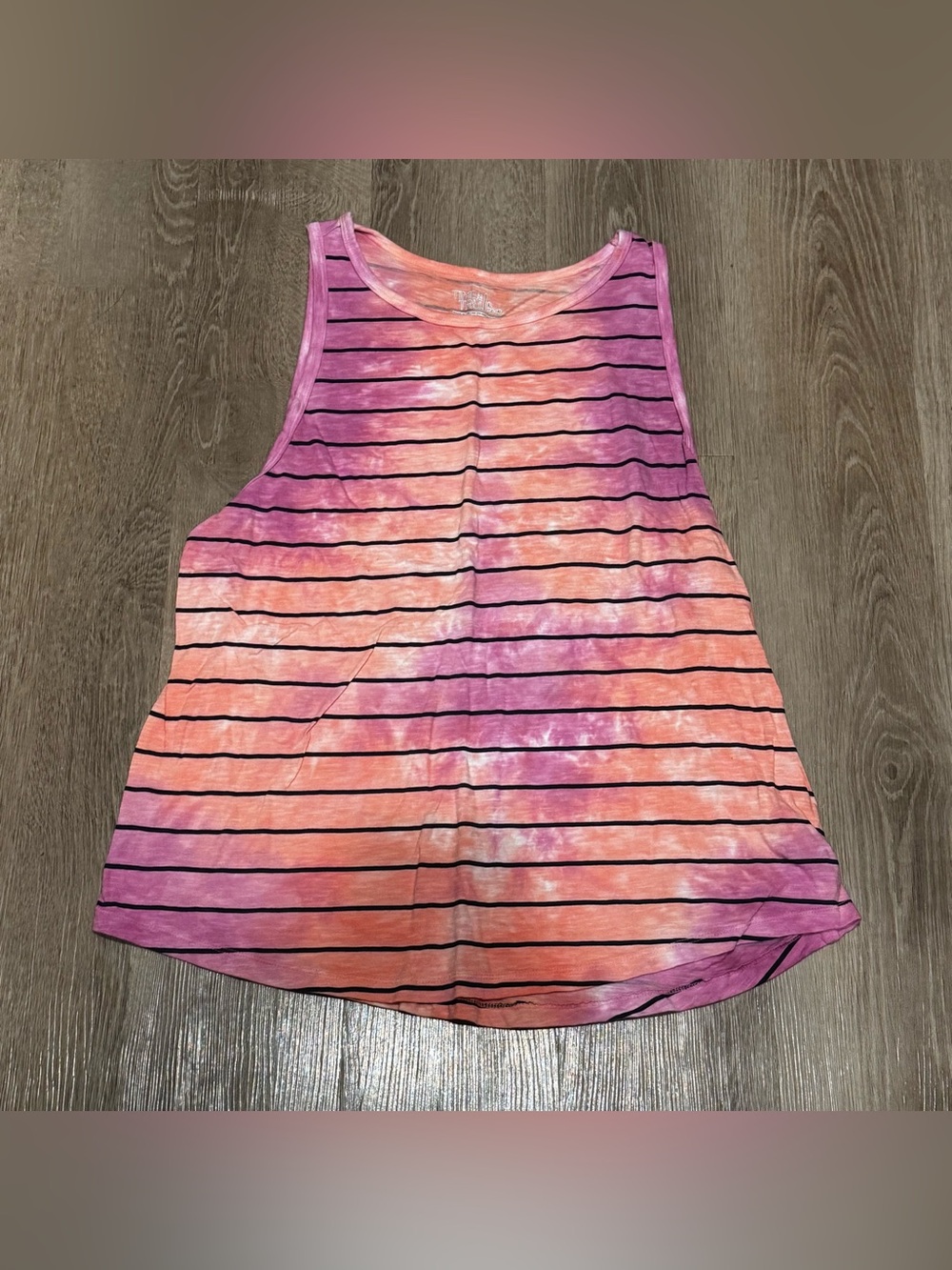 Time and Tru Pink and Orange Striped Tie-Dye Tank